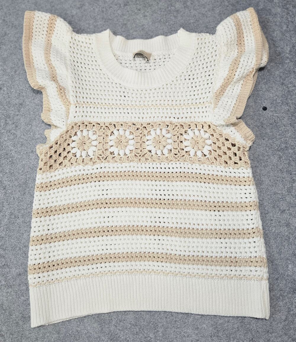Elie Tahari Open Stitch Crochet Top Ivory Oat XS SP